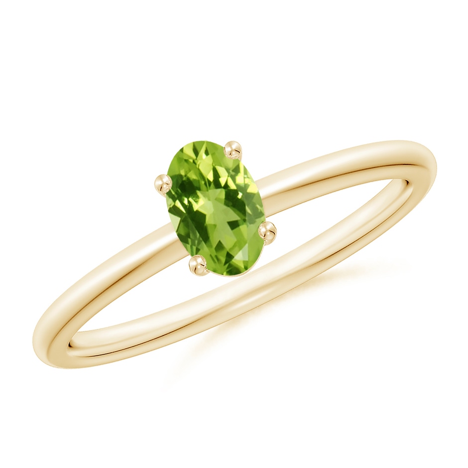 6x4mm AAA Classic Solitaire Oval Peridot Promise Ring in Yellow Gold 