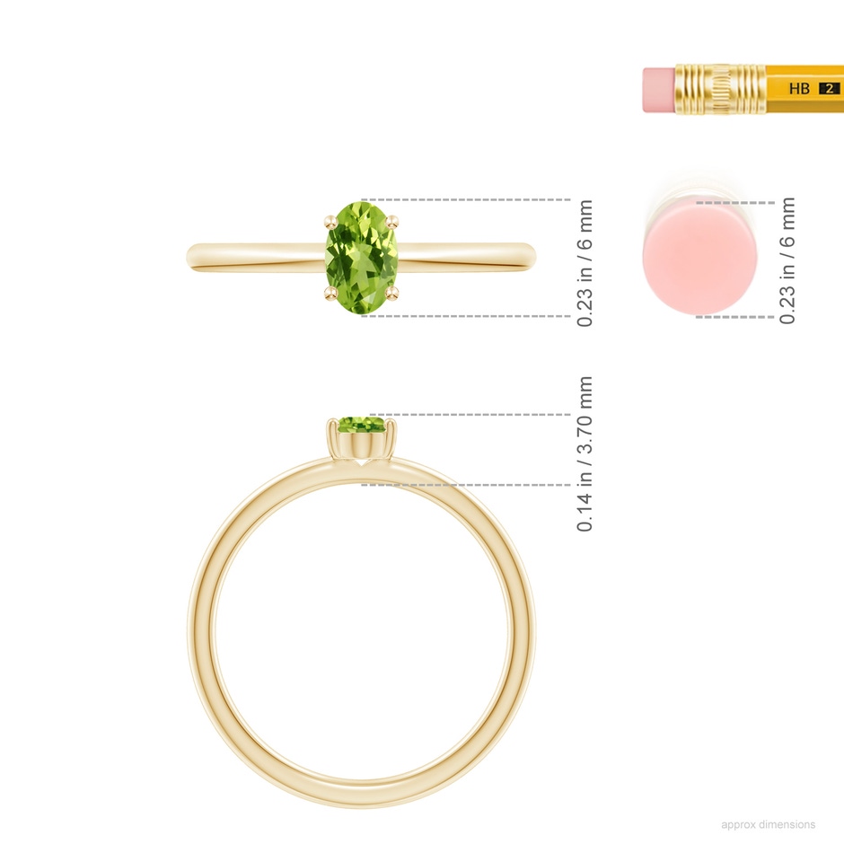 6x4mm AAA Classic Solitaire Oval Peridot Promise Ring in Yellow Gold ruler