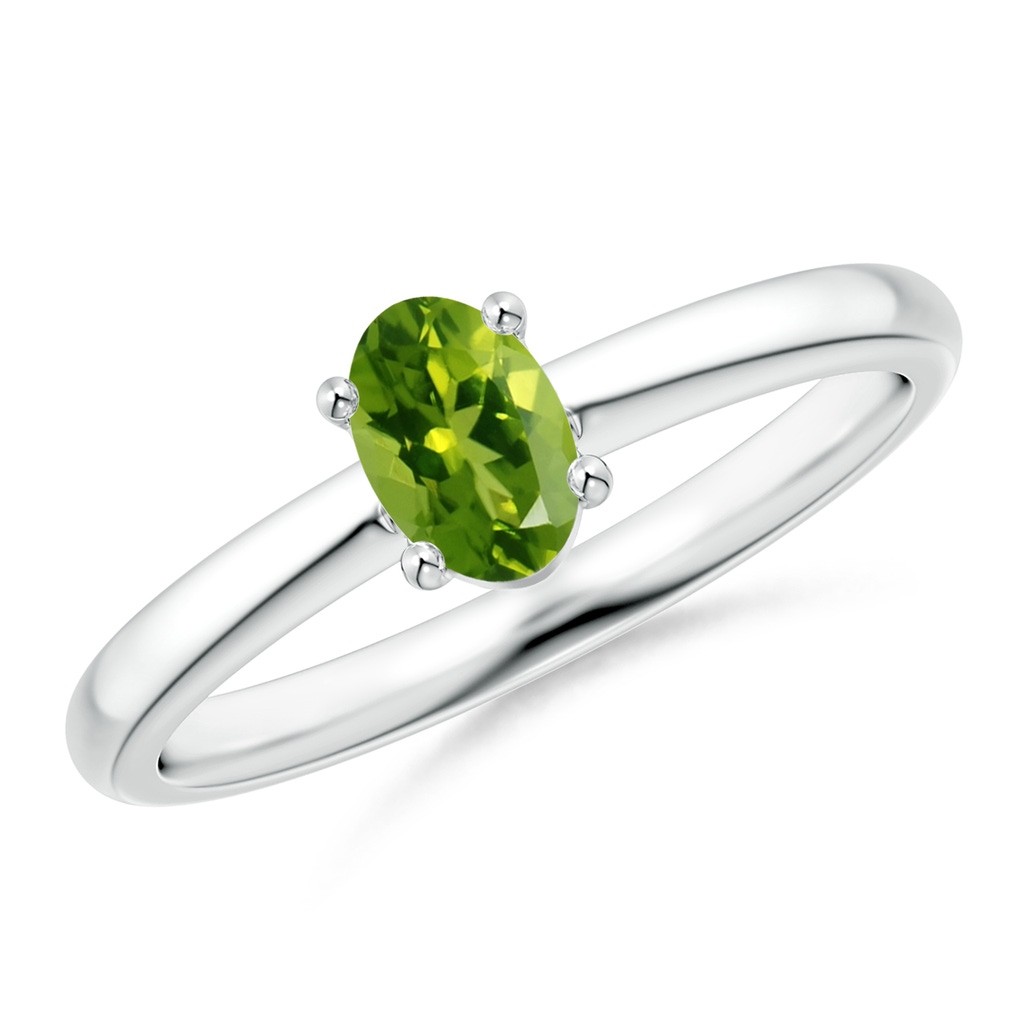 6x4mm AAAA Classic Solitaire Oval Peridot Promise Ring in P950 Platinum