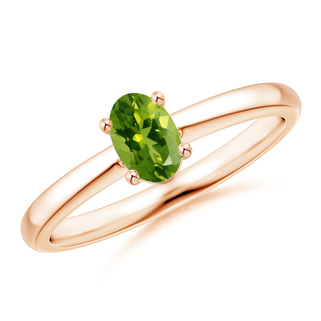 6x4mm AAAA Classic Solitaire Oval Peridot Promise Ring in Rose Gold