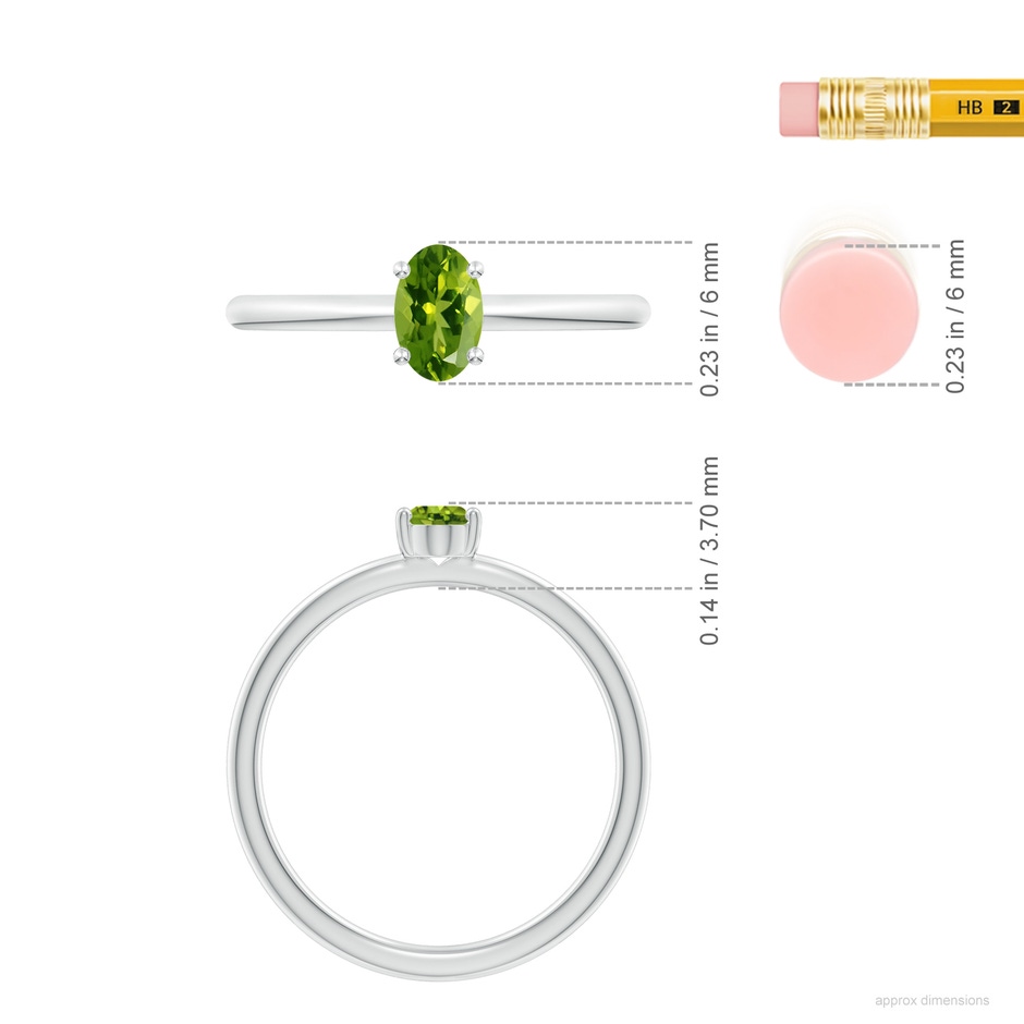 6x4mm AAAA Classic Solitaire Oval Peridot Promise Ring in S999 Silver ruler