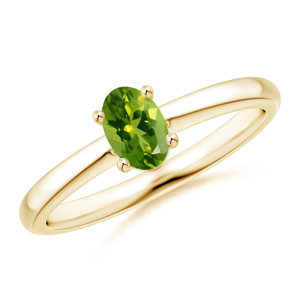 6x4mm AAAA Classic Solitaire Oval Peridot Promise Ring in Yellow Gold
