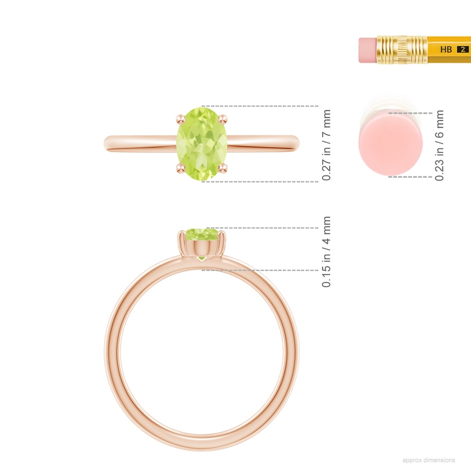 7x5mm A Classic Solitaire Oval Peridot Promise Ring in 18K Rose Gold ruler