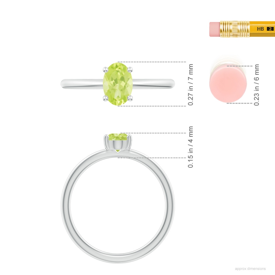 7x5mm A Classic Solitaire Oval Peridot Promise Ring in 18K White Gold ruler