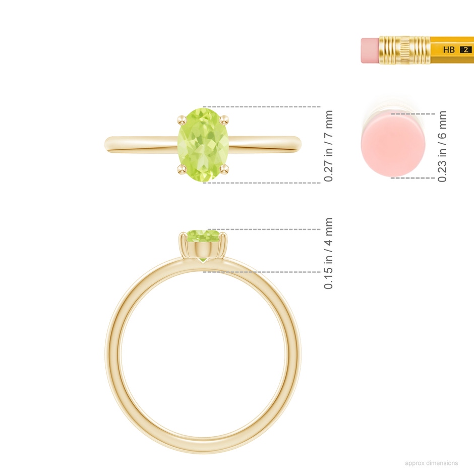7x5mm A Classic Solitaire Oval Peridot Promise Ring in 18K Yellow Gold ruler