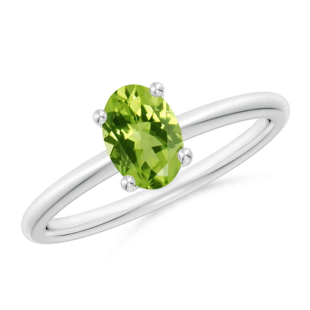 7x5mm AAA Classic Solitaire Oval Peridot Promise Ring in White Gold