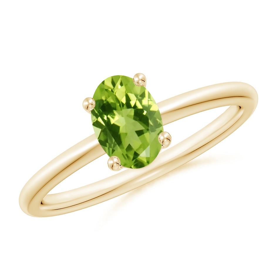 7x5mm AAA Classic Solitaire Oval Peridot Promise Ring in Yellow Gold 