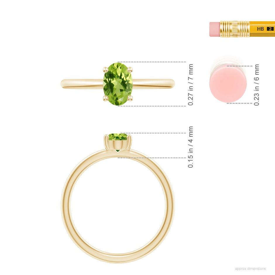 7x5mm AAA Classic Solitaire Oval Peridot Promise Ring in Yellow Gold ruler