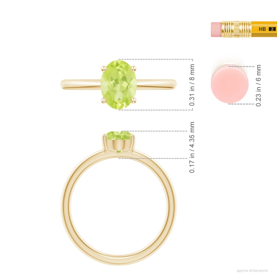 8x6mm A Classic Solitaire Oval Peridot Promise Ring in 18K Yellow Gold ruler