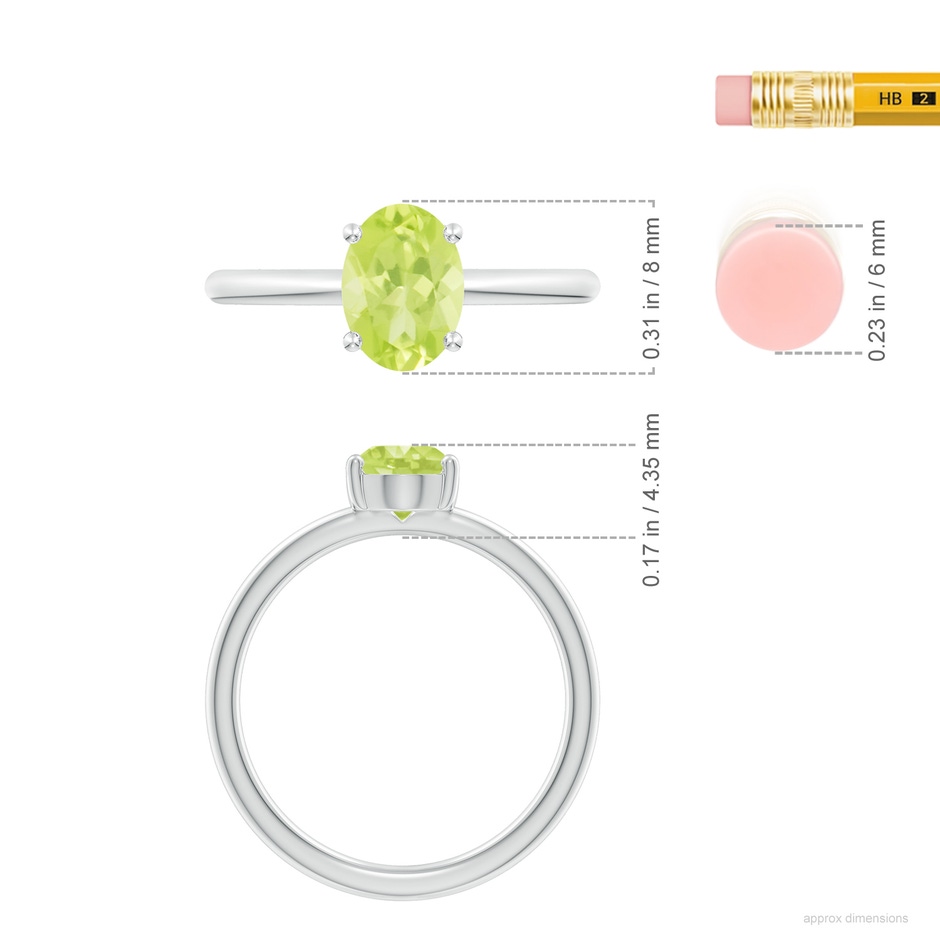 8x6mm A Classic Solitaire Oval Peridot Promise Ring in S999 Silver ruler