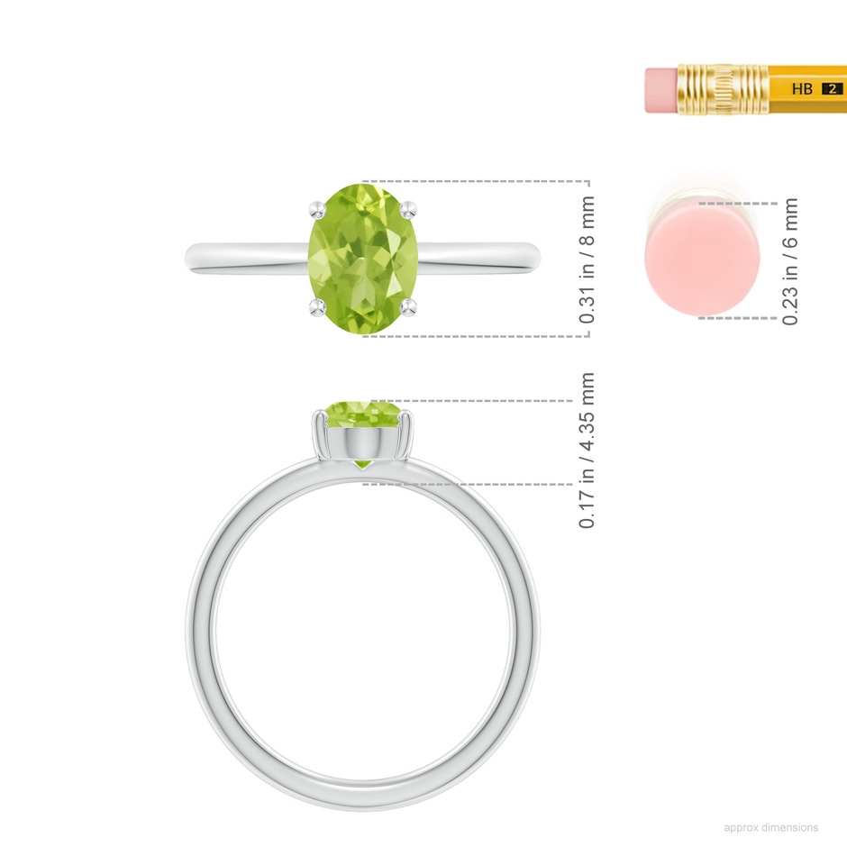 8x6mm AA Classic Solitaire Oval Peridot Promise Ring in 18K White Gold ruler