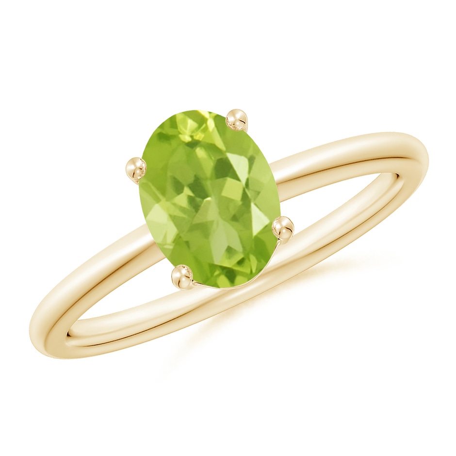 8x6mm AA Classic Solitaire Oval Peridot Promise Ring in 18K Yellow Gold 