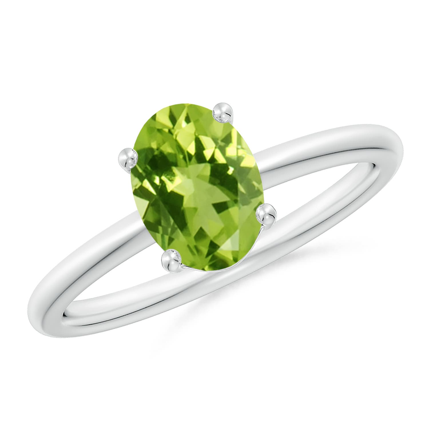 8x6mm AAA Classic Solitaire Oval Peridot Promise Ring in 18CT White Gold