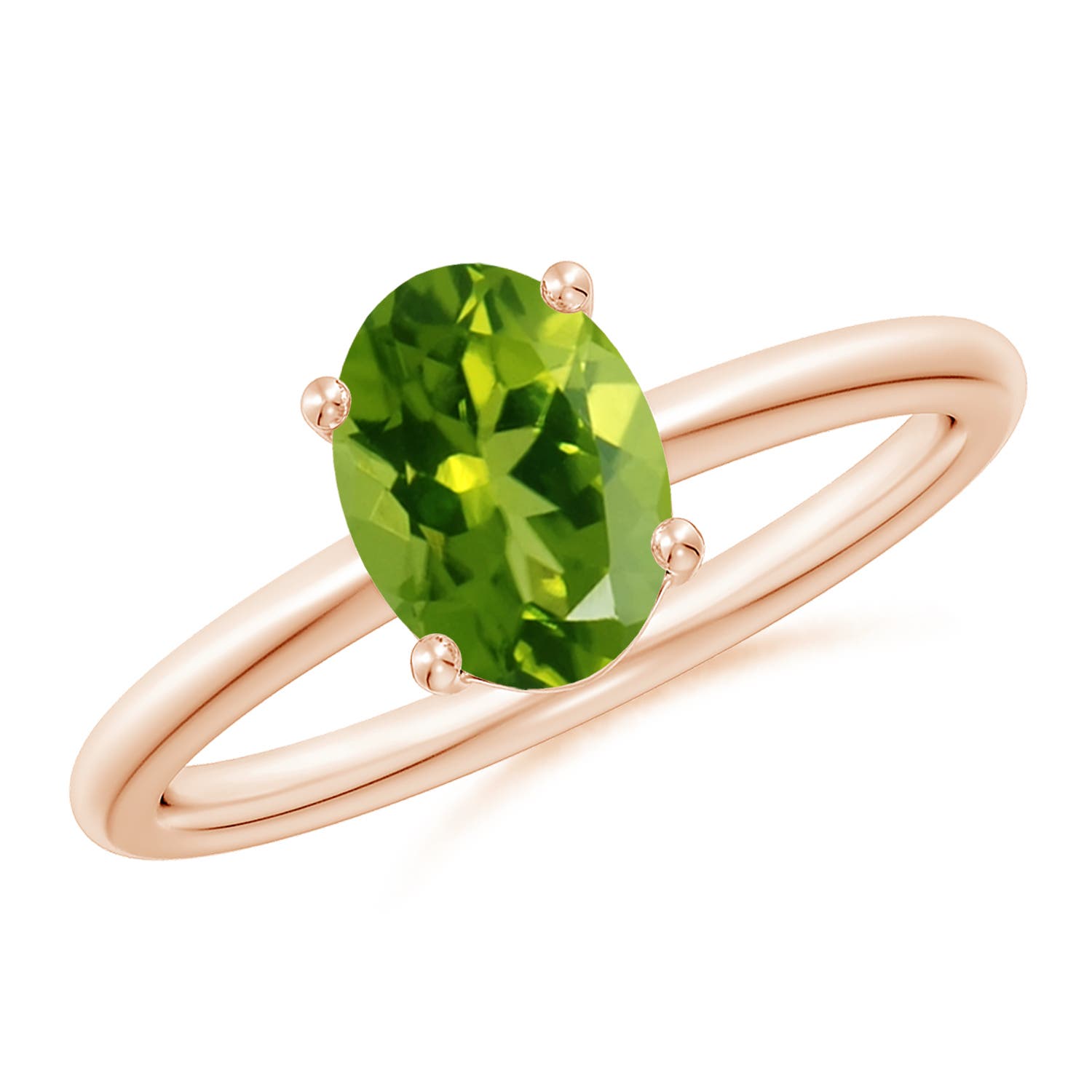 8x6mm AAAA Classic Solitaire Oval Peridot Promise Ring in 18CT Rose Gold