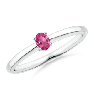 4x3mm AAAA Classic Solitaire Oval Pink Sapphire Promise Ring in White Gold
