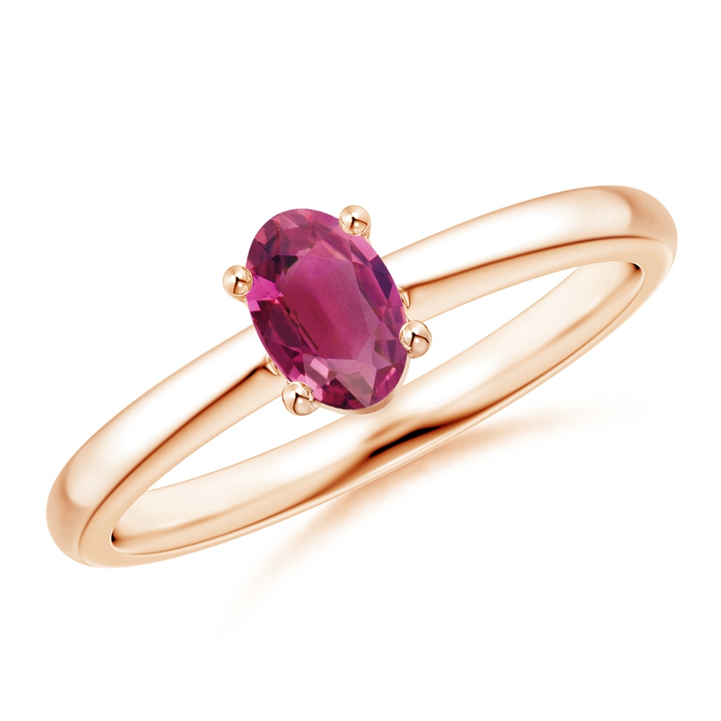 6x4mm AAAA Classic Solitaire Oval Pink Tourmaline Promise Ring in Rose Gold