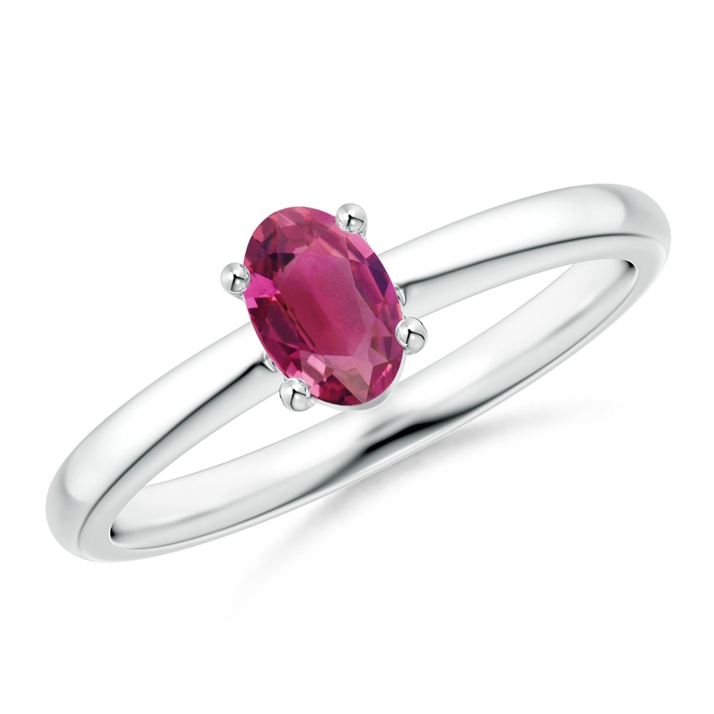 6x4mm AAAA Classic Solitaire Oval Pink Tourmaline Promise Ring in White Gold