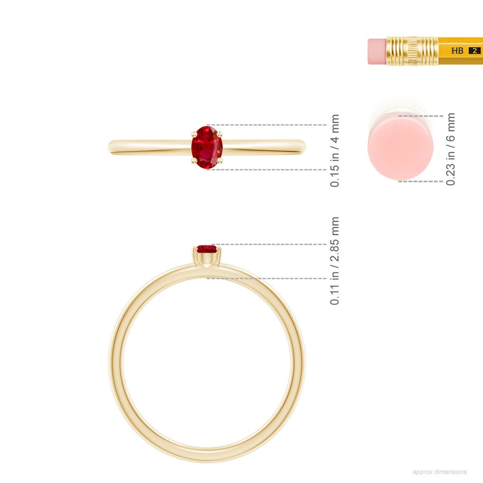 4x3mm AAA Classic Solitaire Oval Ruby Promise Ring in Yellow Gold ruler