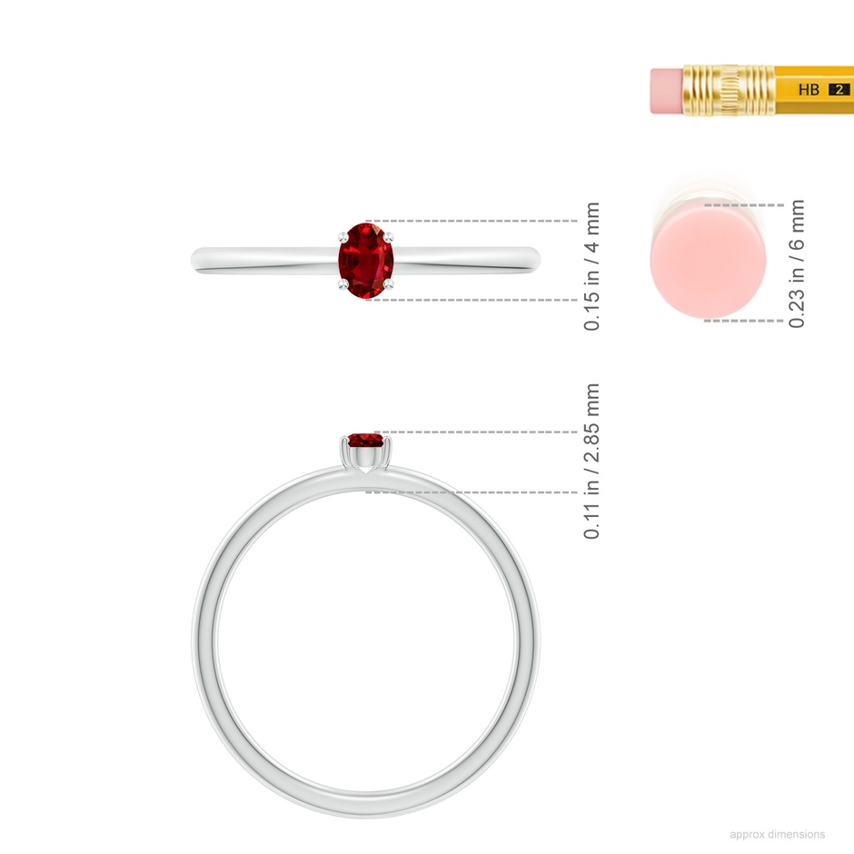 4x3mm AAAA Classic Solitaire Oval Ruby Promise Ring in P950 Platinum ruler