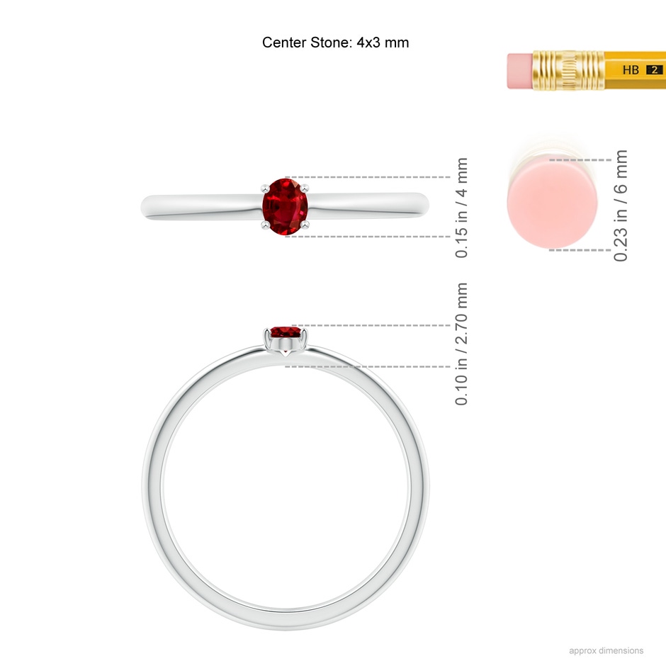 4x3mm AAAA Classic Solitaire Oval Ruby Promise Ring in S999 Silver ruler