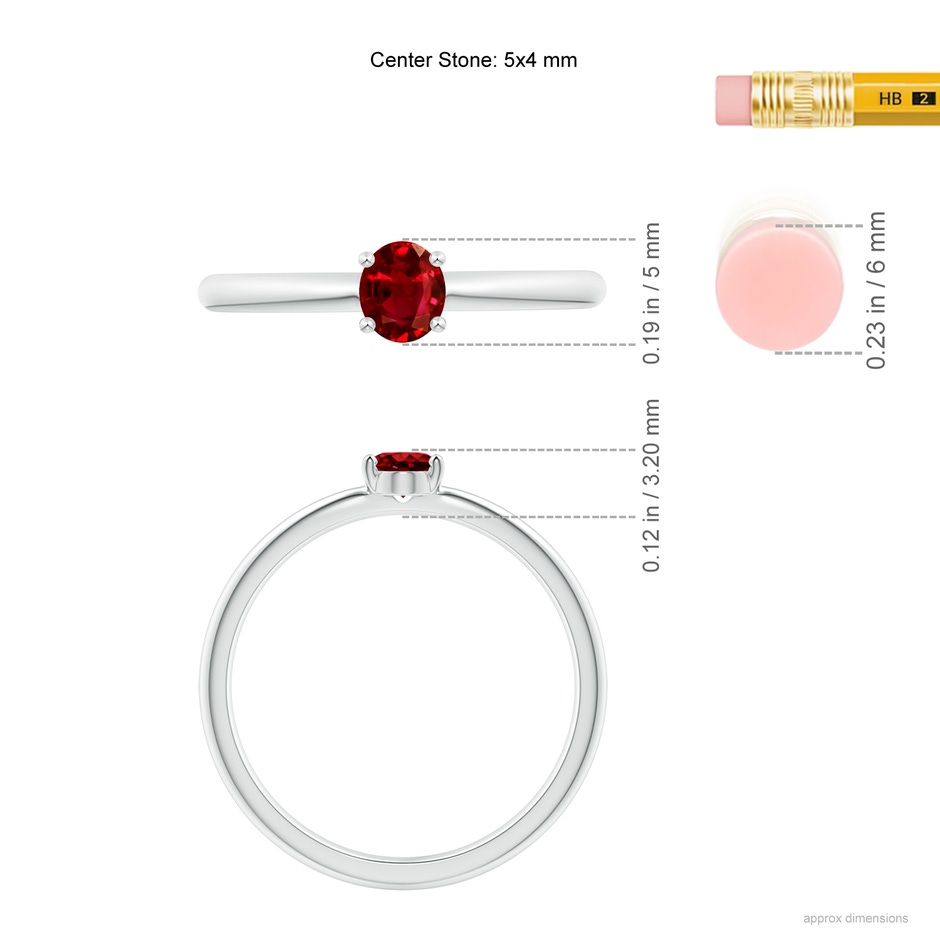5x4mm AAAA Classic Solitaire Oval Ruby Promise Ring in P950 Platinum ruler