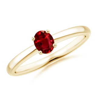 5x4mm AAAA Classic Solitaire Oval Ruby Promise Ring in Yellow Gold