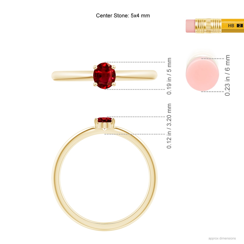 5x4mm AAAA Classic Solitaire Oval Ruby Promise Ring in Yellow Gold ruler