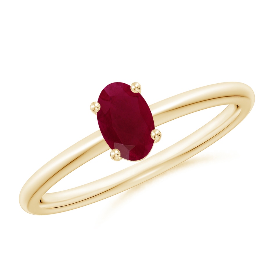 6x4mm A Classic Solitaire Oval Ruby Promise Ring in Yellow Gold 