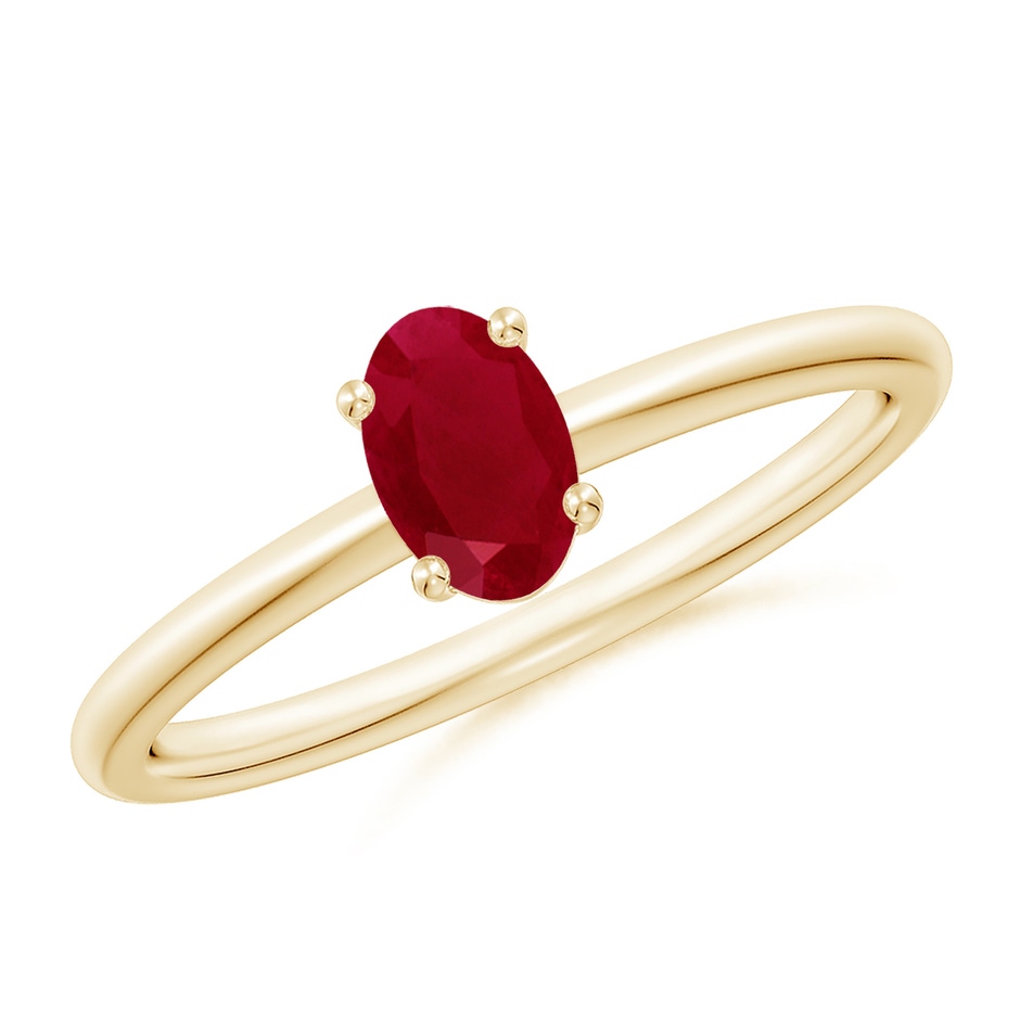 6x4mm AA Classic Solitaire Oval Ruby Promise Ring in 18K Yellow Gold 