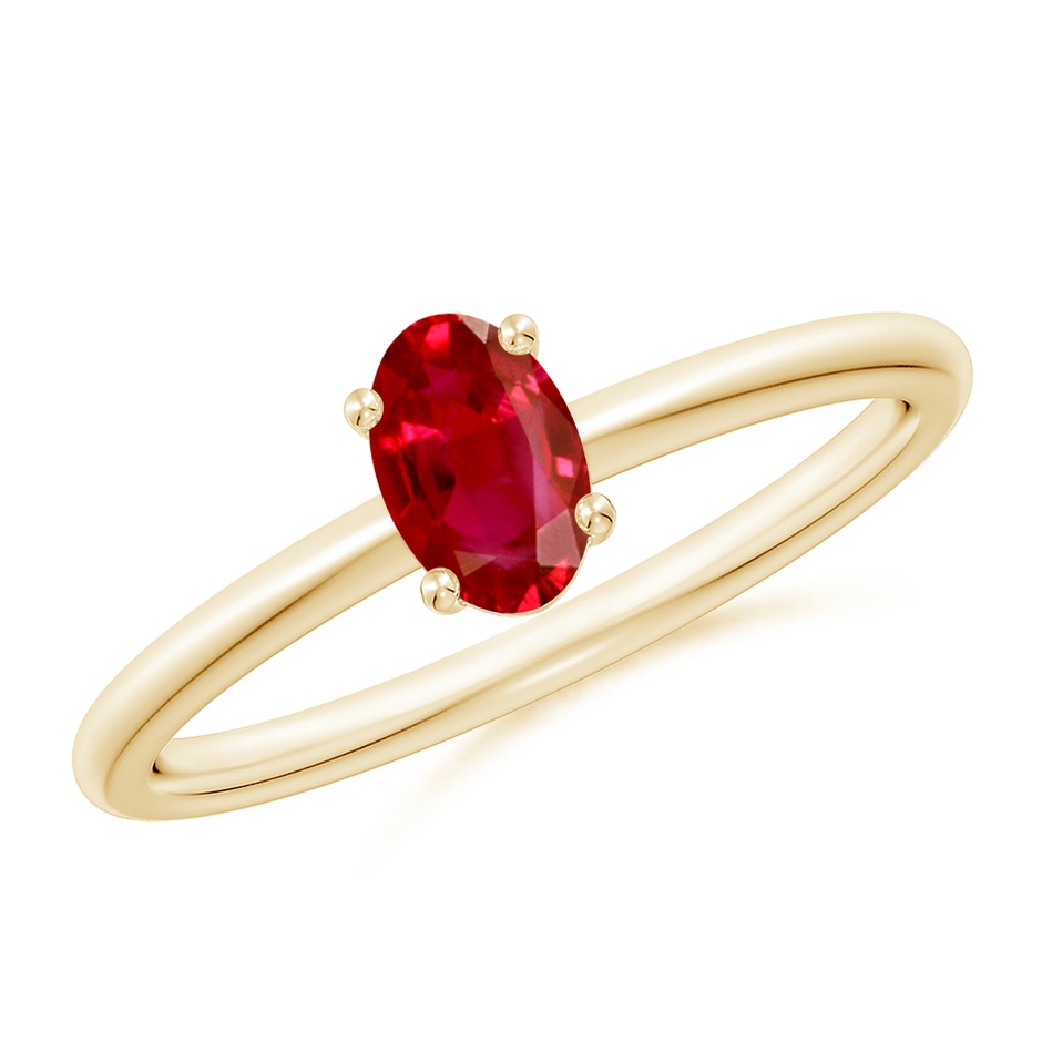 6x4mm AAA Classic Solitaire Oval Ruby Promise Ring in 18K Yellow Gold 