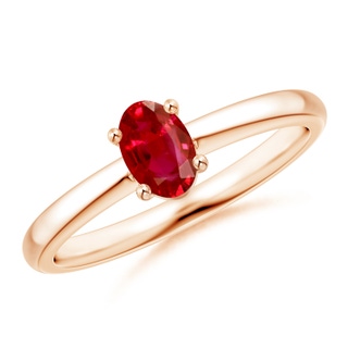 6x4mm AAA Classic Solitaire Oval Ruby Promise Ring in Rose Gold