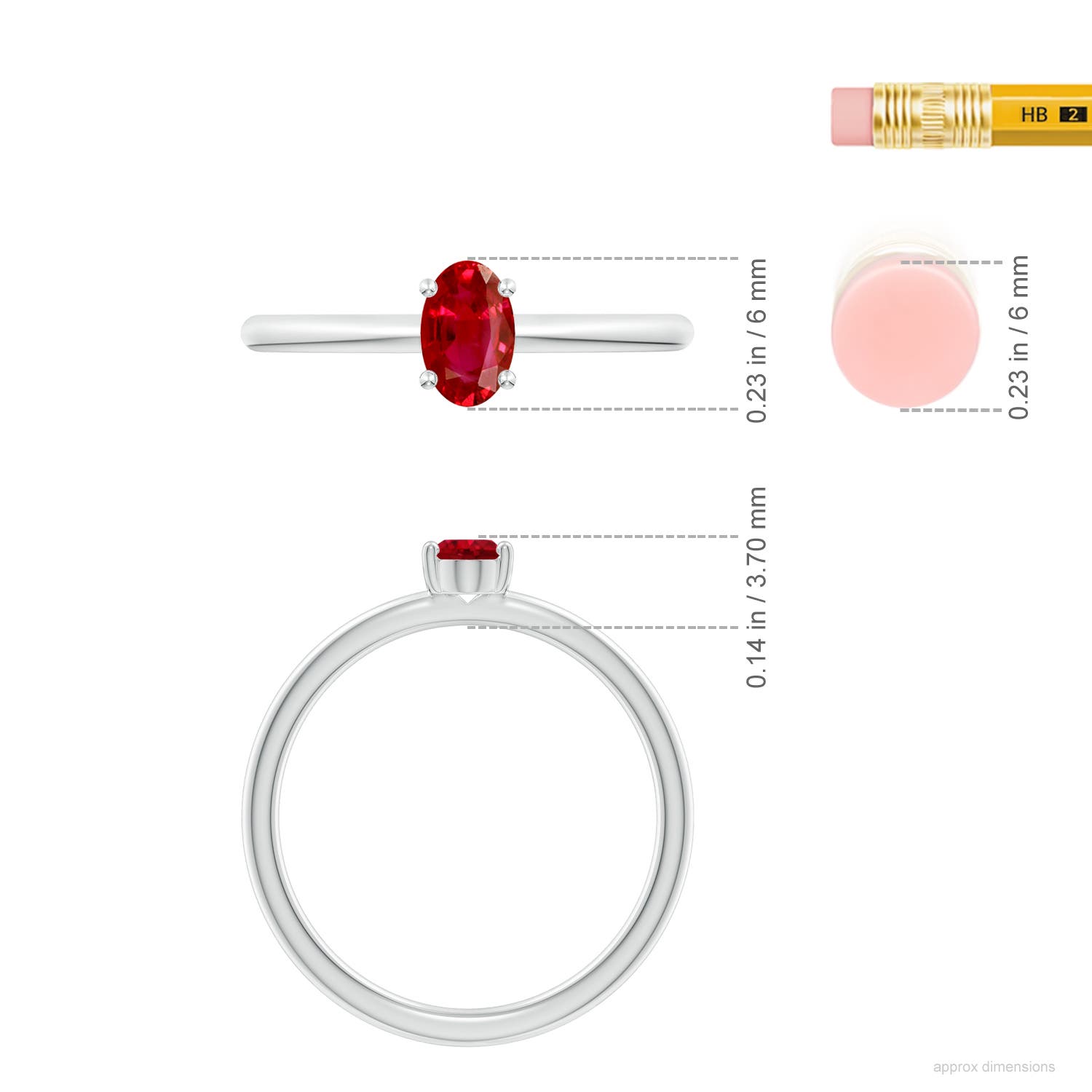 6x4mm AAA Classic Solitaire Oval Ruby Promise Ring in White Gold - ruler