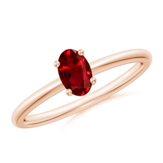6x4mm AAAA Classic Solitaire Oval Ruby Promise Ring in 18K Rose Gold
