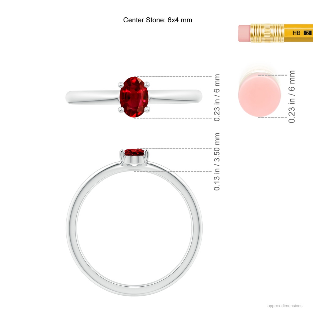 6x4mm AAAA Classic Solitaire Oval Ruby Promise Ring in P950 Platinum Ruler
