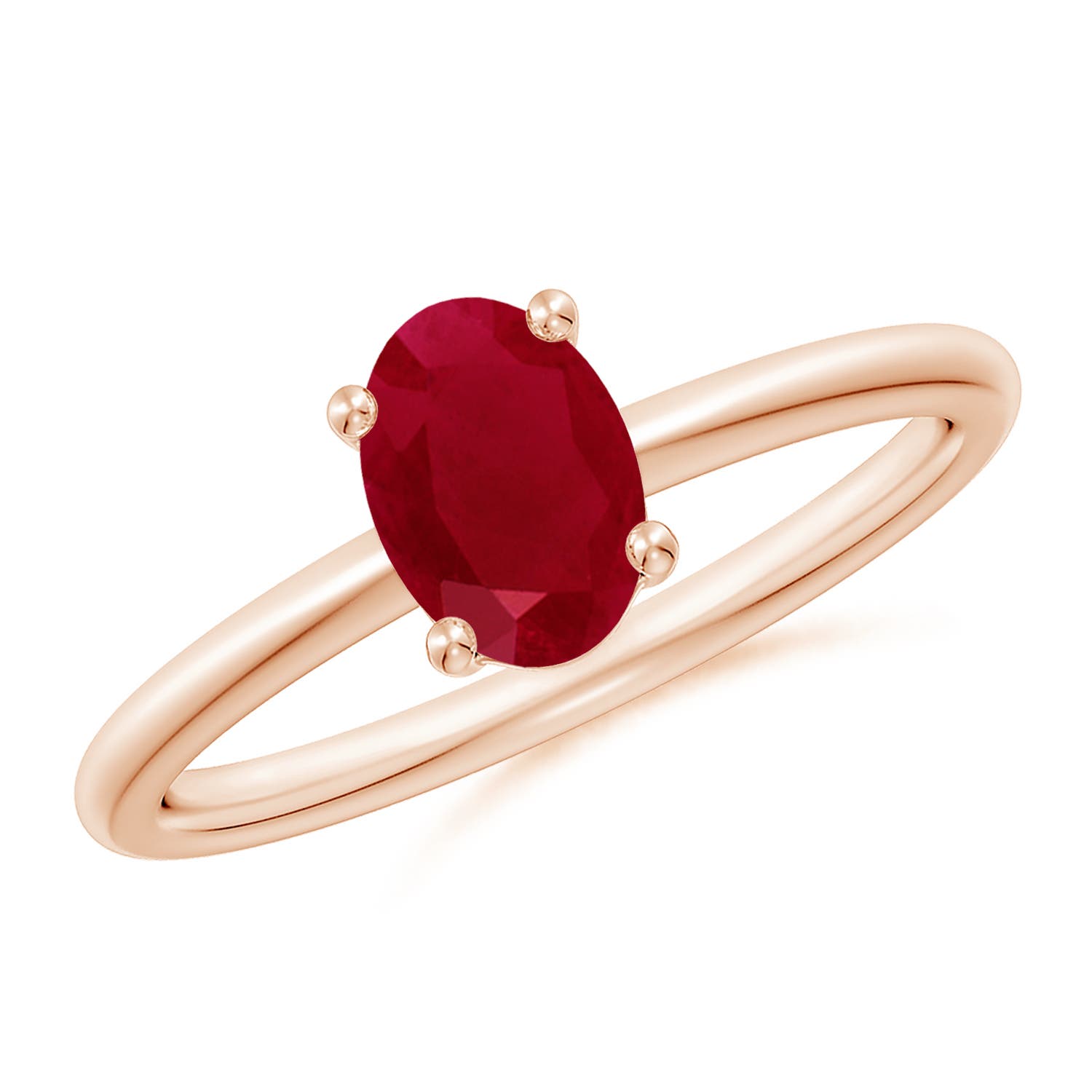 7x5mm AA Classic Solitaire Oval Ruby Promise Ring in Rose Gold