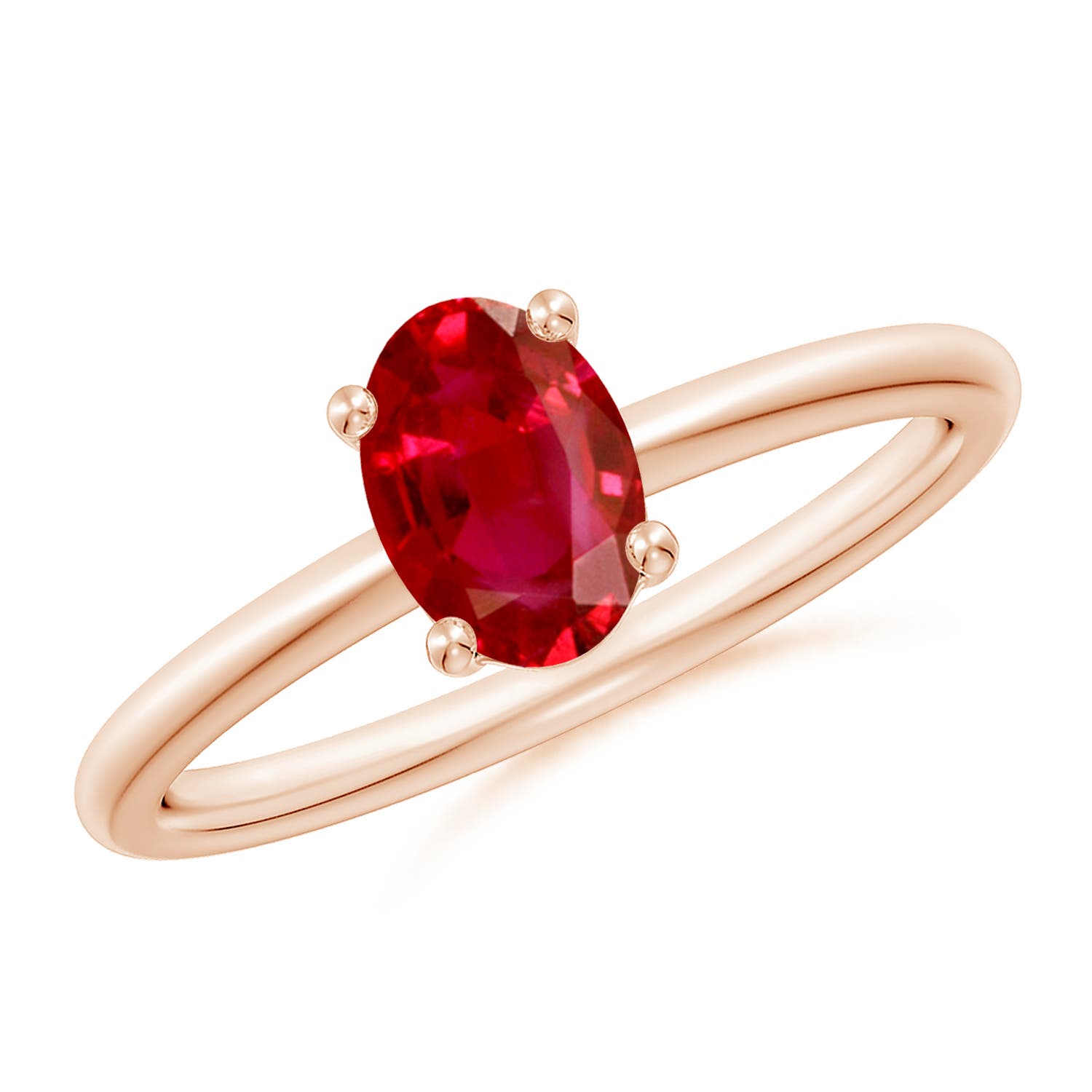 7x5mm AAA Classic Solitaire Oval Ruby Promise Ring in Rose Gold