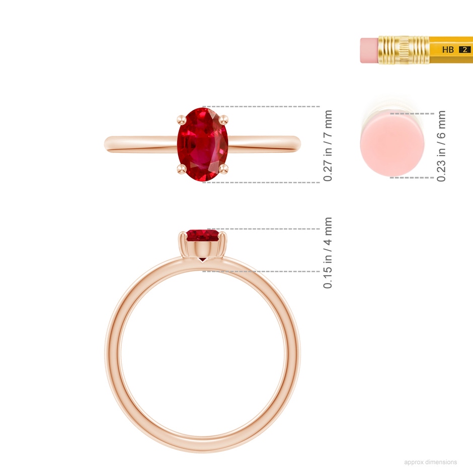 7x5mm AAA Classic Solitaire Oval Ruby Promise Ring in Rose Gold ruler
