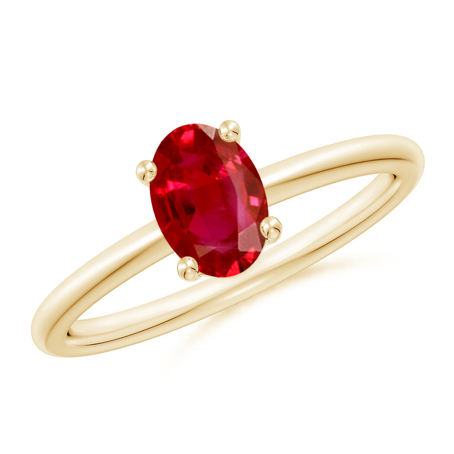 7x5mm AAA Classic Solitaire Oval Ruby Promise Ring in Yellow Gold