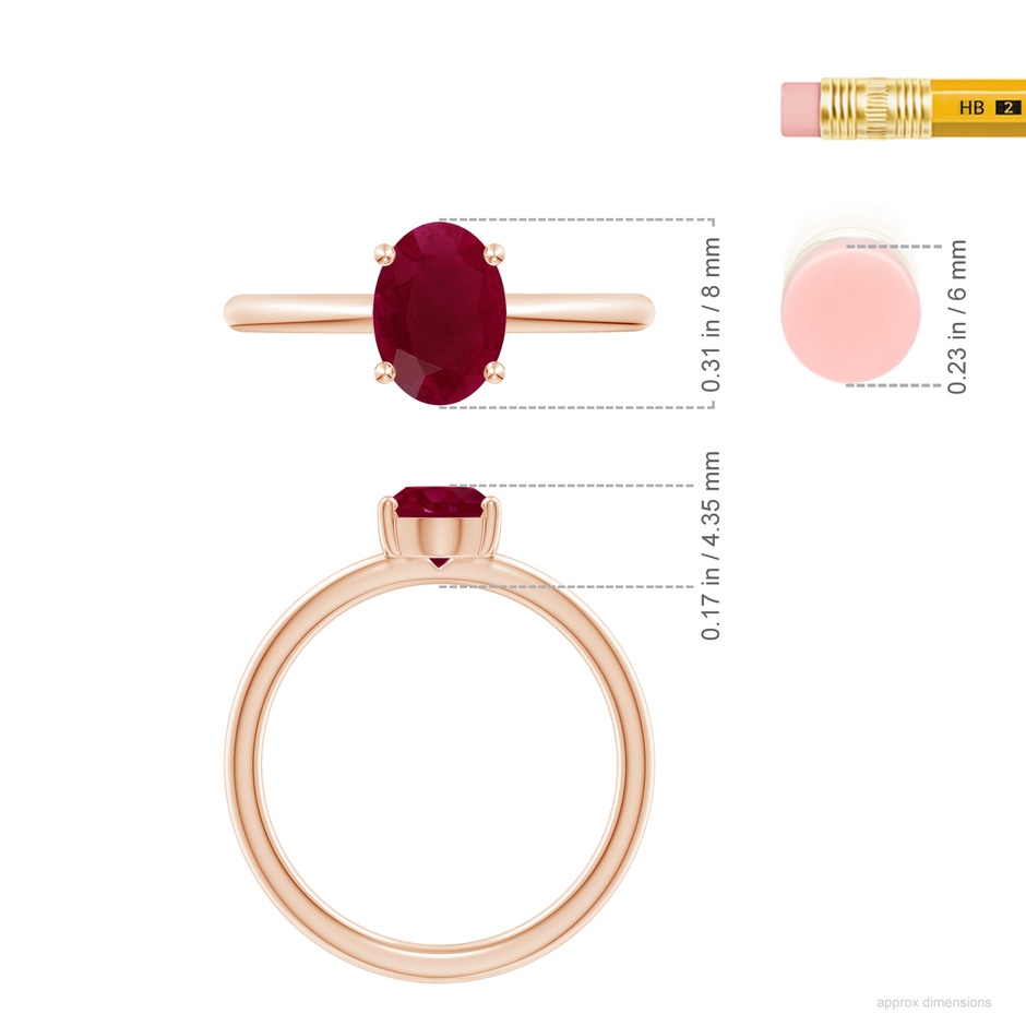 8x6mm A Classic Solitaire Oval Ruby Promise Ring in Rose Gold ruler