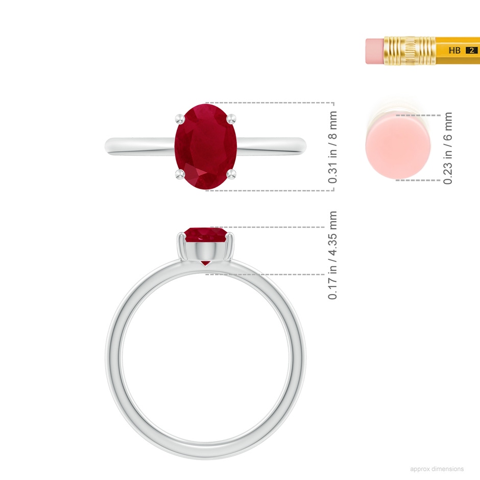8x6mm AA Classic Solitaire Oval Ruby Promise Ring in 18K White Gold ruler