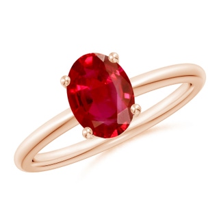 8x6mm AAA Classic Solitaire Oval Ruby Promise Ring in 18K Rose Gold