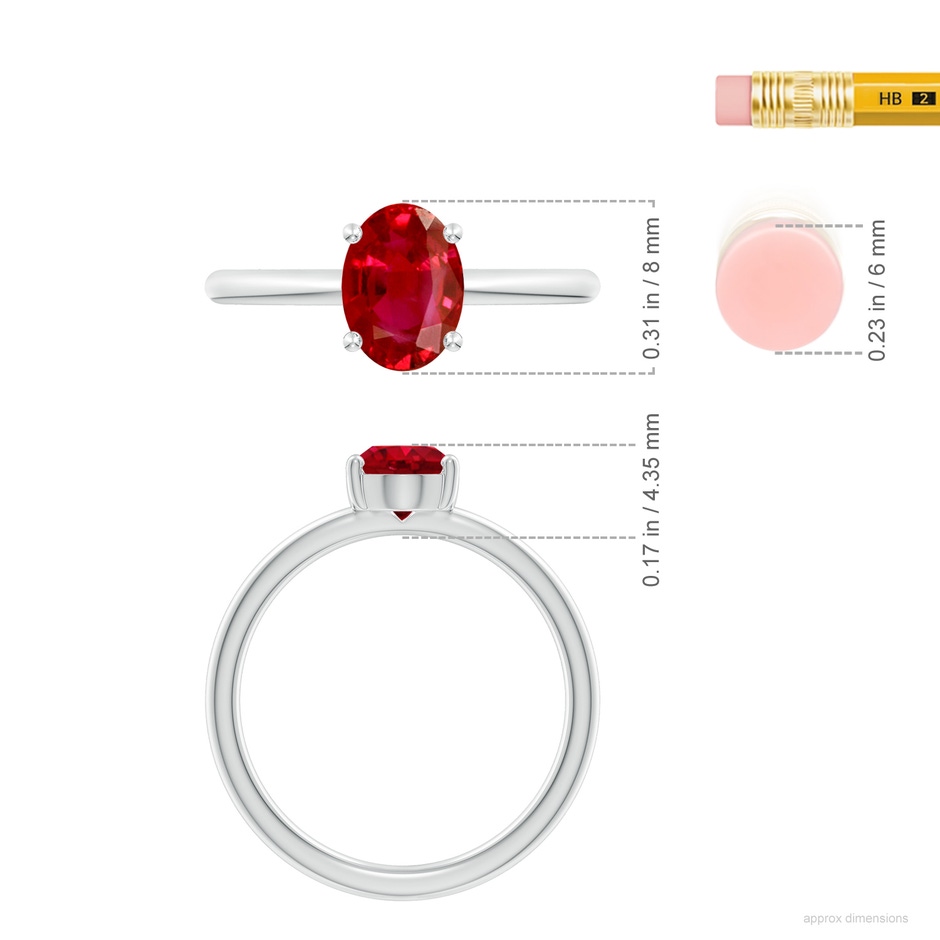 8x6mm AAA Classic Solitaire Oval Ruby Promise Ring in White Gold ruler