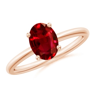 8x6mm AAAA Classic Solitaire Oval Ruby Promise Ring in 18K Rose Gold