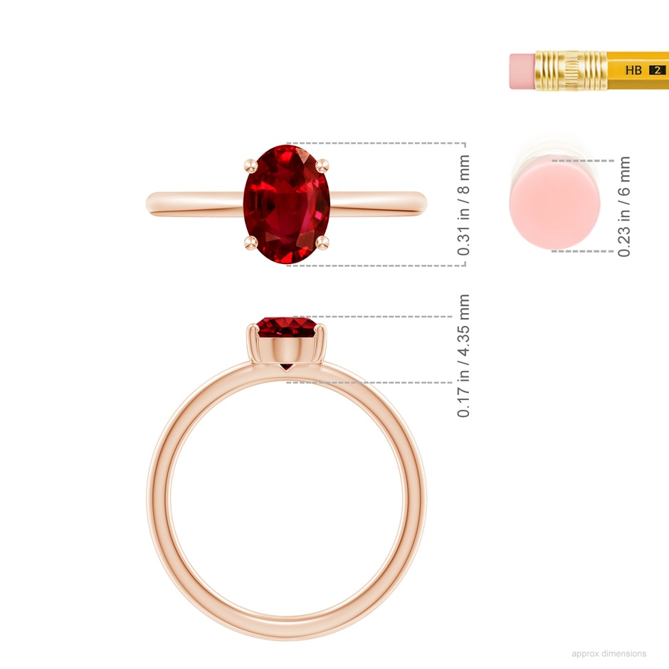 8x6mm AAAA Classic Solitaire Oval Ruby Promise Ring in 18K Rose Gold ruler