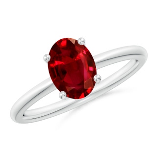 8x6mm AAAA Classic Solitaire Oval Ruby Promise Ring in P950 Platinum