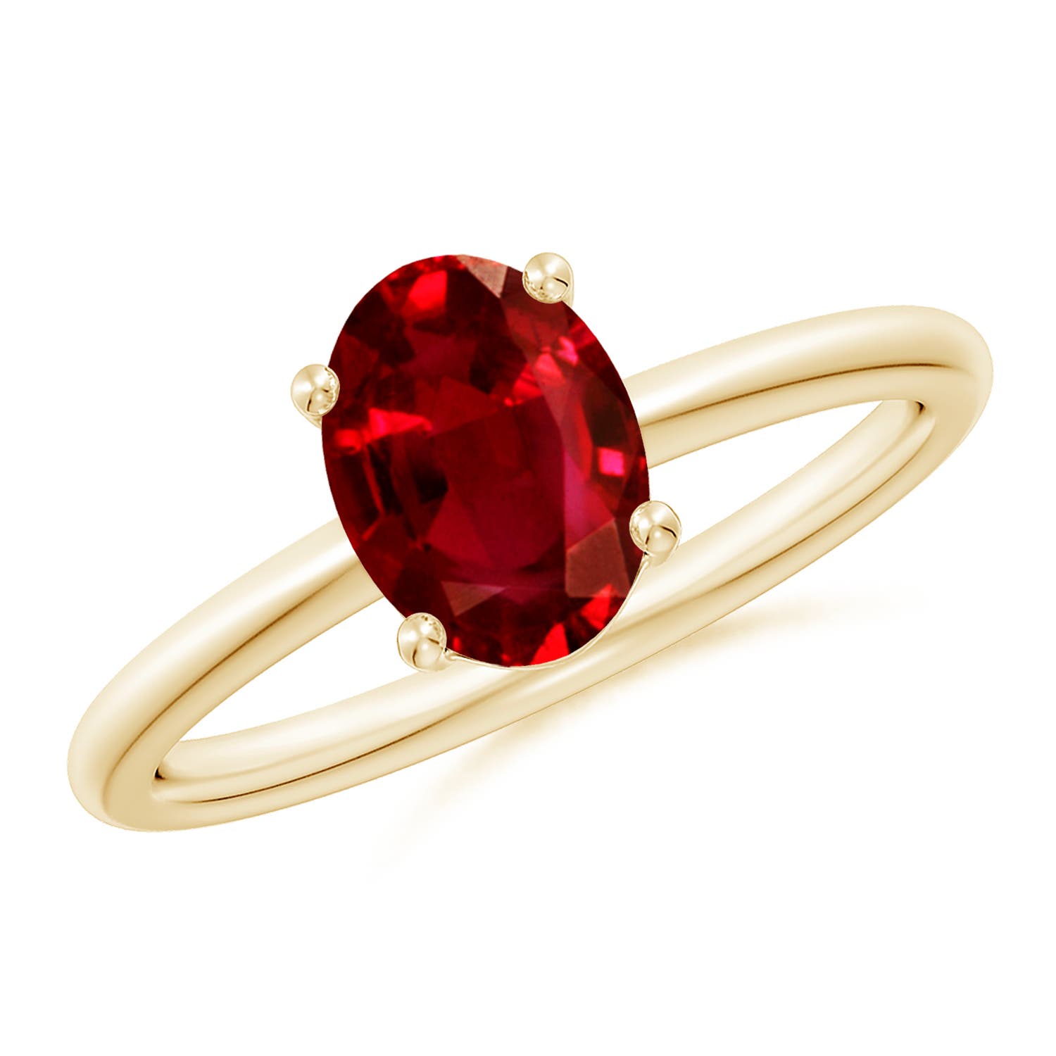 8x6mm AAAA Classic Solitaire Oval Ruby Promise Ring in Yellow Gold