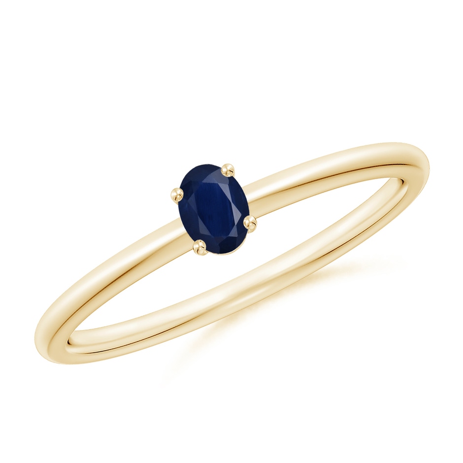 4x3mm A Classic Solitaire Oval Blue Sapphire Promise Ring in Yellow Gold 