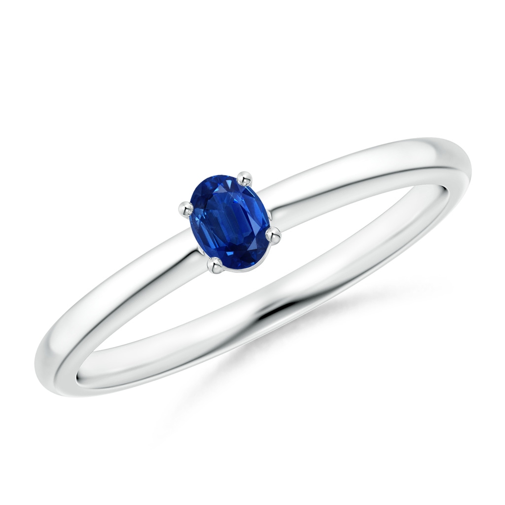 4x3mm AAA Classic Solitaire Oval Blue Sapphire Promise Ring in White Gold
