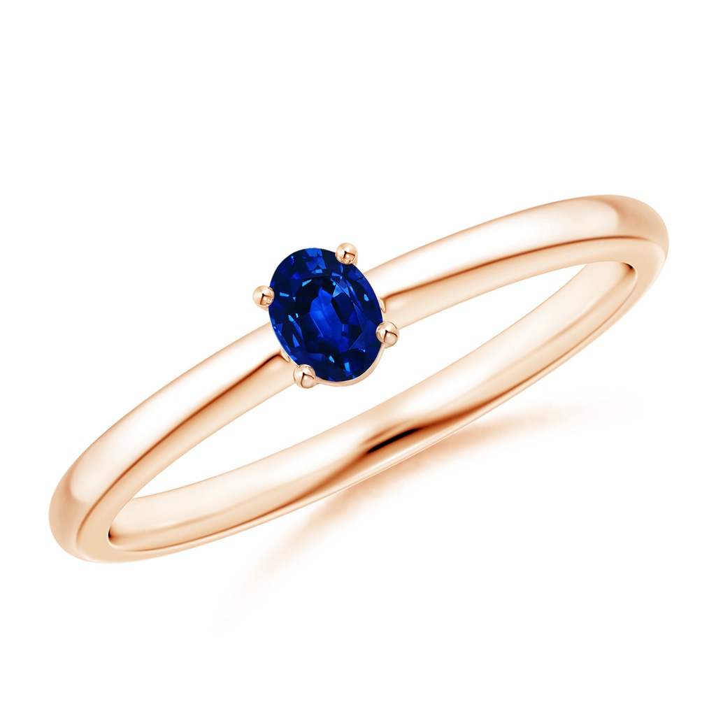 4x3mm AAAA Classic Solitaire Oval Blue Sapphire Promise Ring in Rose Gold
