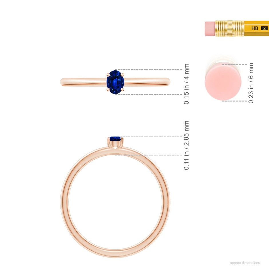 4x3mm AAAA Classic Solitaire Oval Blue Sapphire Promise Ring in Rose Gold ruler